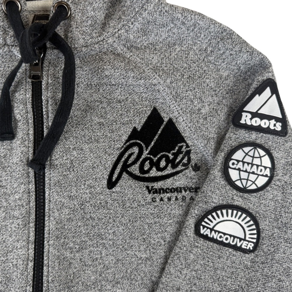 Roots Vancouver Canada Full Zip Hoodie Salt Pepper Grey Marl Patch Sleeve Womens